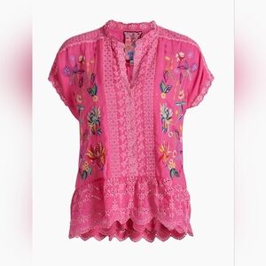 NWT Johnny Was Pink Floral Embroidered Blouse - M